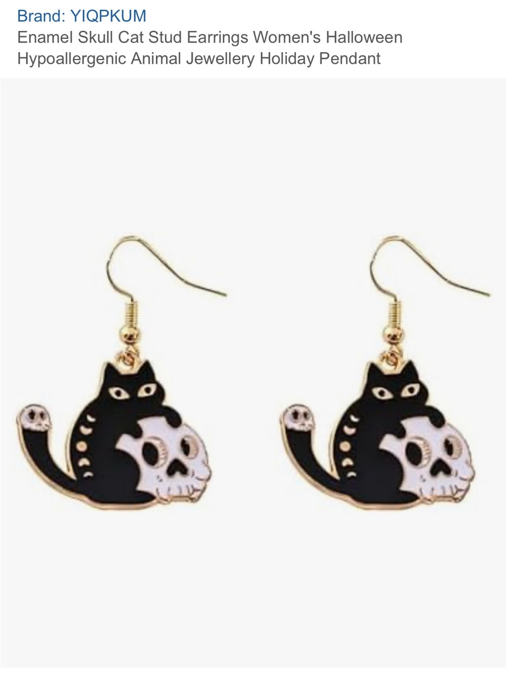 #2938* nOir Jewelry Black and White Cat Skull Enamel Drop Earrings